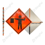 Roll Up Sign & Stand - Flagger Symbol Ahead Reflective Roll Up Traffic Sign